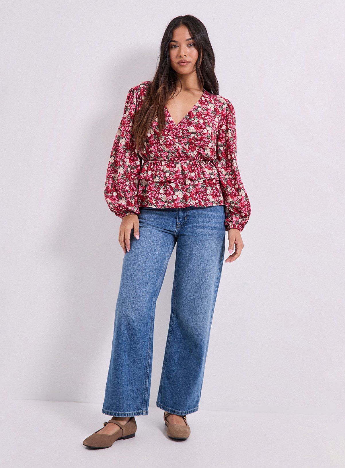 DOROTHY PERKINS Petite Pink Ditsy Wrap Front Frill Detail Printed Blouse 6 - Image 2 thumbnail